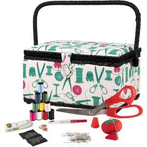 Basket with Sewing Notions Kit & Removable Tray-Vintage Spools